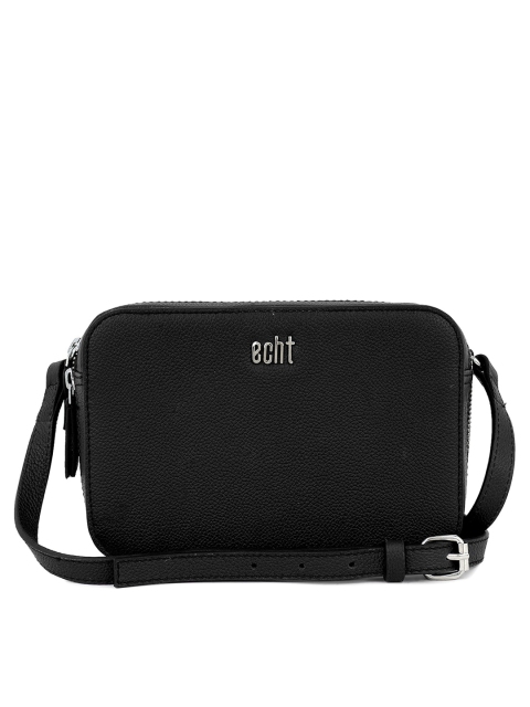 

echt Black Leather Structured Sling Bag with Bow Detail