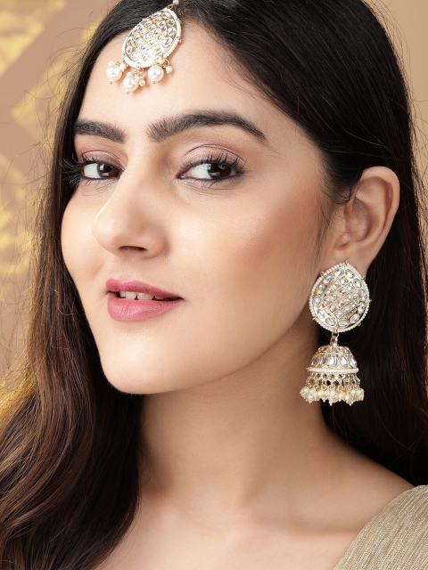 

Rubans Gold-Plated & White Kundan-Studded Jewellery Set