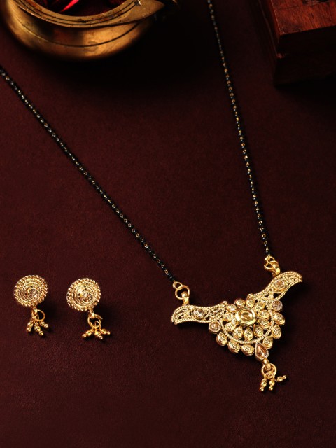 

Rubans Gold-Plated & Black Handcrafted Pendant Mangalsutra Set