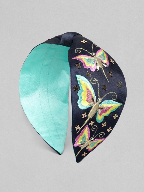 

Rubans Women Navy Blue Embroidered Hairband