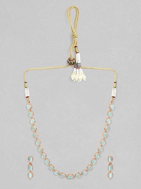 

Rubans Sea Green-Toned & Gold-Plated American Diamond-Studded Handcrafted Jewellery Set