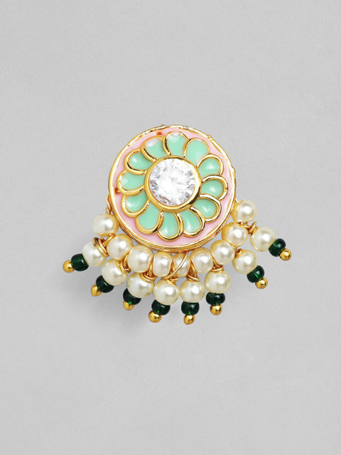 

Rubans Gold Plated Green & White Enamelled & Pearl Nosepin