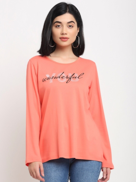 

Kanvin Women Orange & Black Typography Printed T-shirt