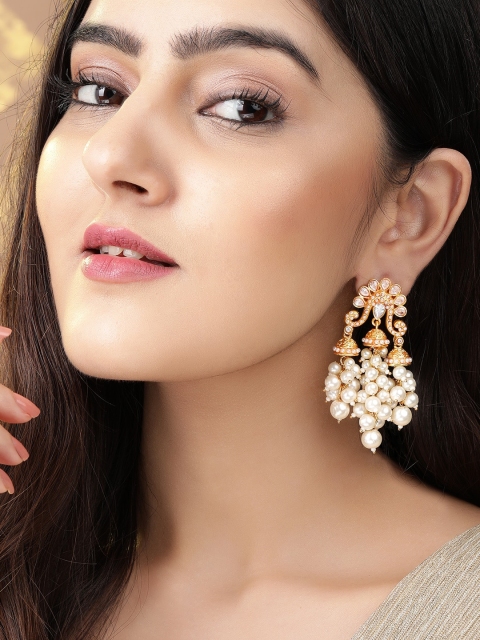 

Rubans Gold-Plated & White Pearl Classic Drop Earrings