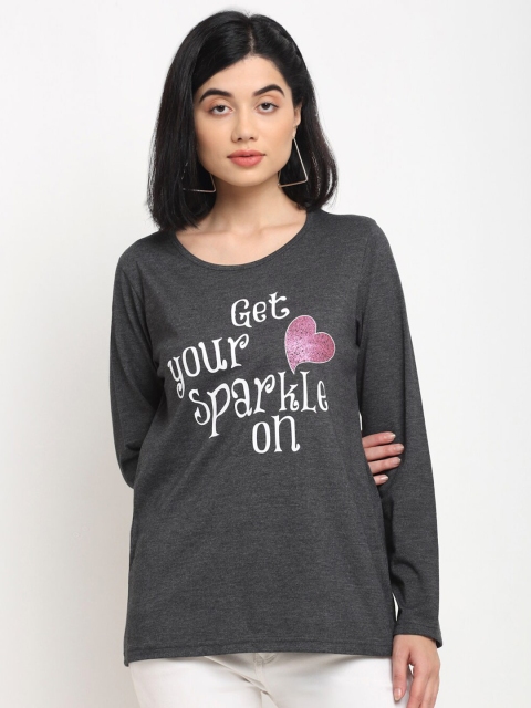 

Kanvin Women Charcoal Grey Typography Printed T-shirt