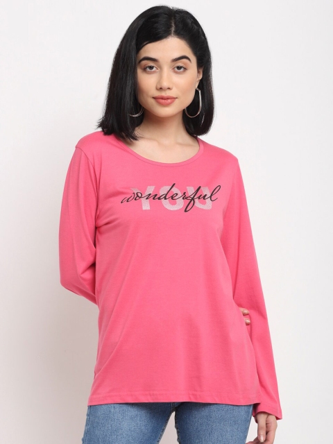 

Kanvin Women Pink & Black Typography Printed T-shirt
