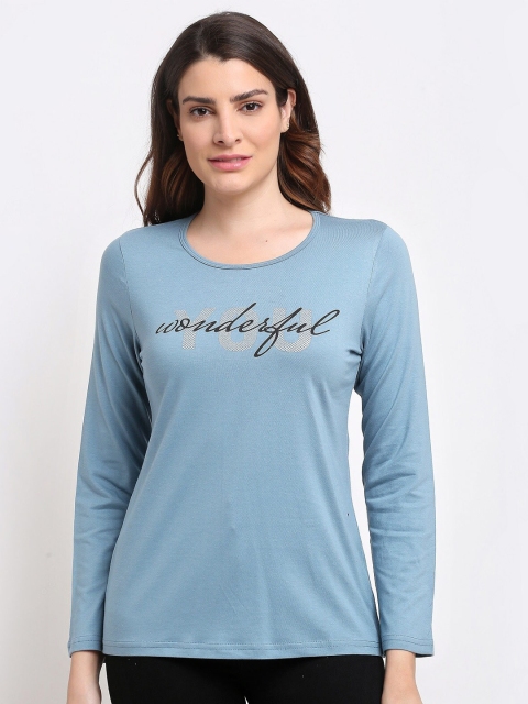 

Kanvin Women Blue & Black Typography Printed T-shirt