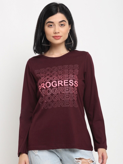 

Kanvin Women Brown & Pink Typography Printed T-shirt