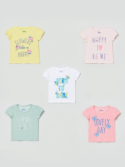 

max Girls Pack Of 5 Pure Cotton T-shirts, Yellow