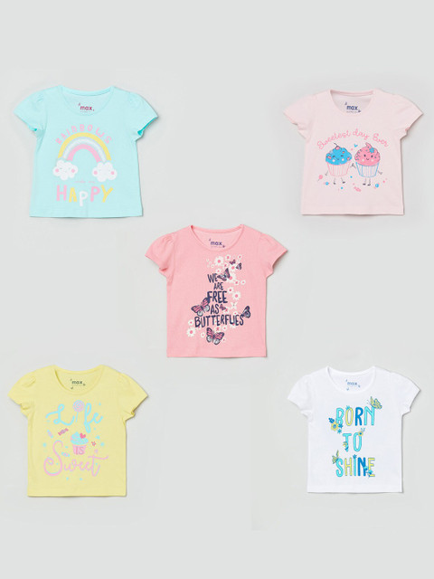 

max Girls Multicoloured 5 Printed V-Neck T-shirt, Multi