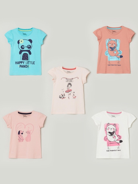 

max Girls Pack of 5 Graphic Printed Cotton T-shirts, Multi