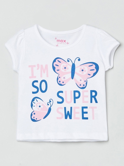 

max Girls White Typography Printed T-shirt