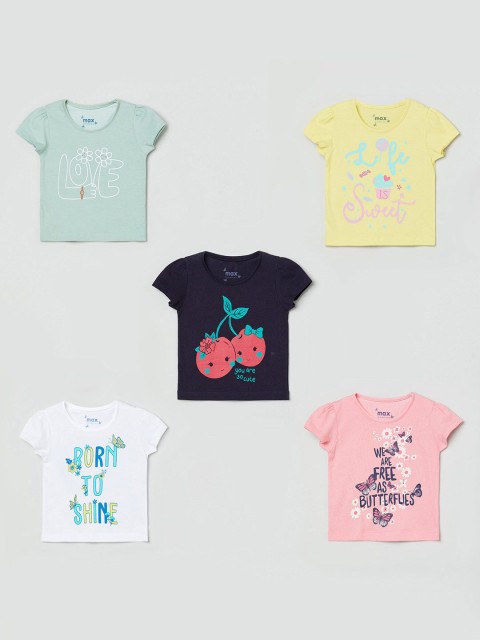 

max Girls Multicoloured Typography Printed Applique T-shirt, Multi
