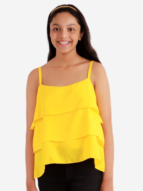

YK Girls Yellow Crepe Tiered Top