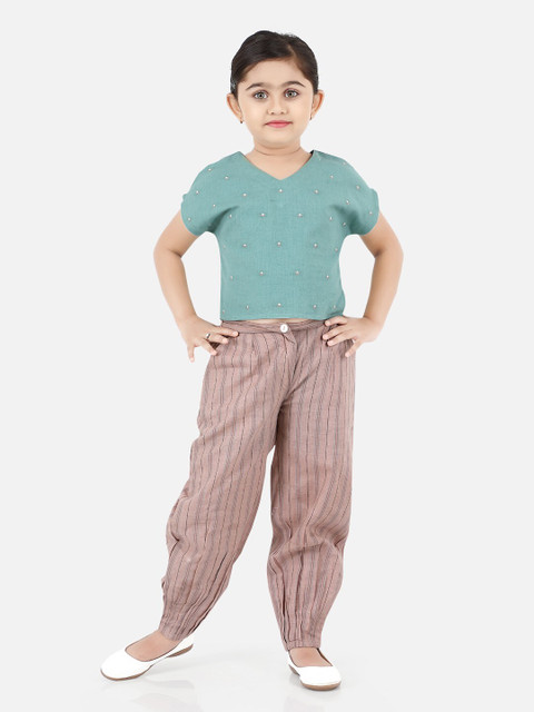 

Ashneeta Girls Green & Pink Embellished Top with Trousers