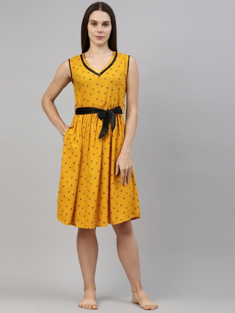 

GOLDSTROMS Mustard Yellow Printed Nightdress