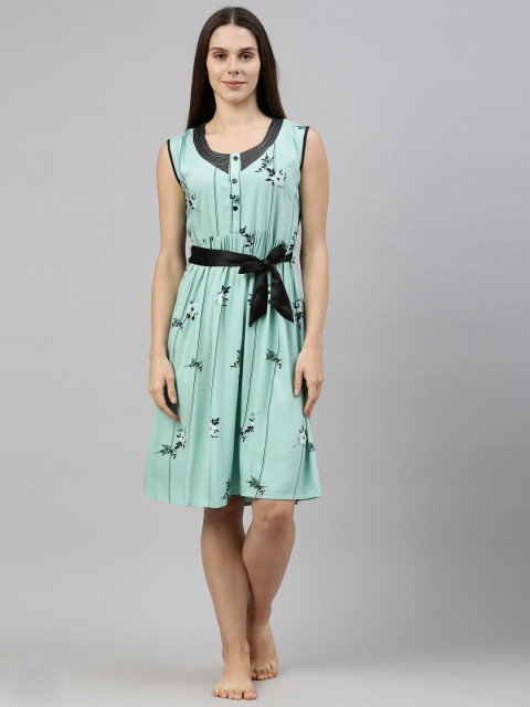 

GOLDSTROMS Women Sea Green Printed Nightdress