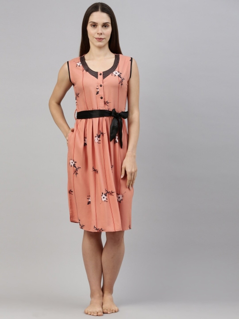 

GOLDSTROMS Women Peach-Coloured Printed Nightdress