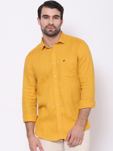 

Blackberrys Men Yellow Slim Fit Opaque Linen Casual Shirt