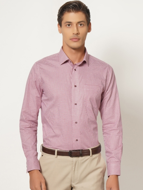 

Blackberrys Men Red & White Slim Fit Micro Checks Opaque Cotton Formal Shirt