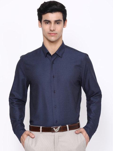 

Blackberrys Men Navy Blue Slim Fit Opaque Printed Cotton Formal Shirt