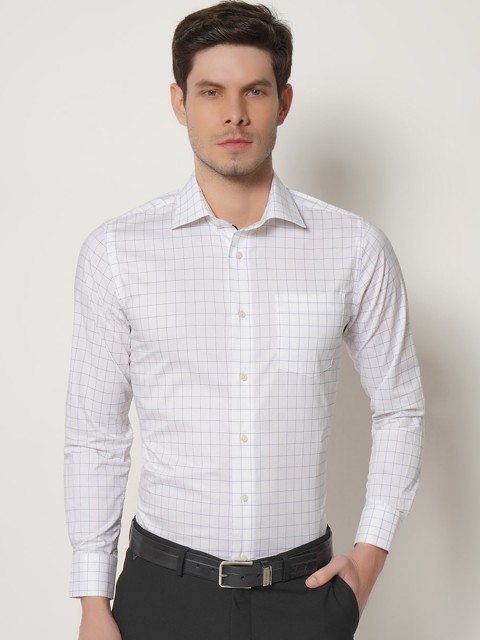 

Blackberrys Men White & Blue Slim Fit Opaque Checked Formal Shirt