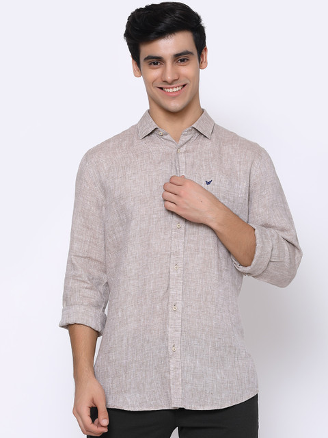 

Blackberrys Men Beige Slim Fit Opaque Linen Casual Shirt