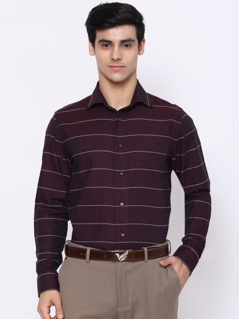 

Blackberrys Men Burgundy & White Slim Fit Horizontal Stripes Opaque Cotton Formal Shirt