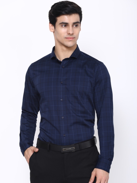 

Blackberrys Men Navy Blue & Black Slim Fit Opaque Checked Formal Shirt