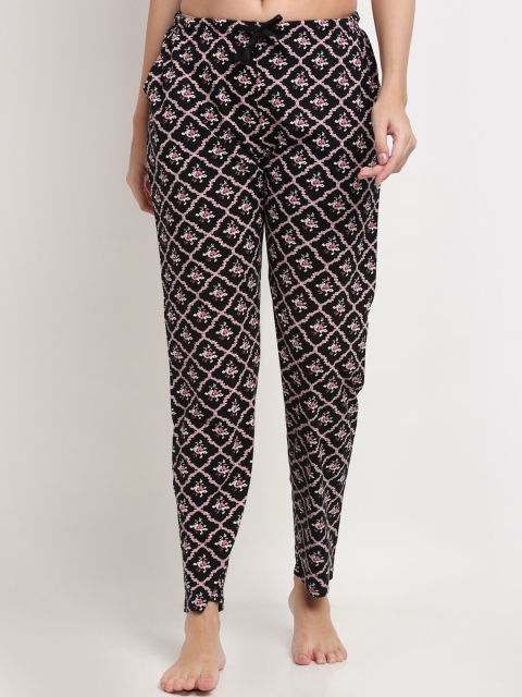 

Kanvin Women Black & Pink Printed Pure Cotton Lounge Pants