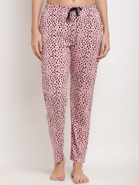 

Kanvin Women Pink & Black Printed Mid Rise Pure Cotton Lounge Pants