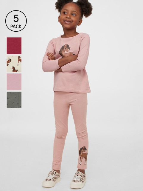 

H&M Girls Multicolored 5-pack Cotton Leggings, Multi