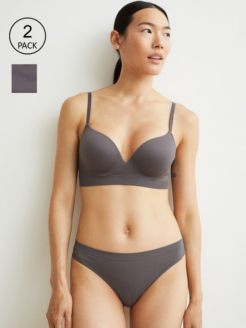 

H&M Women Grey 2-pack Seamless Briefs