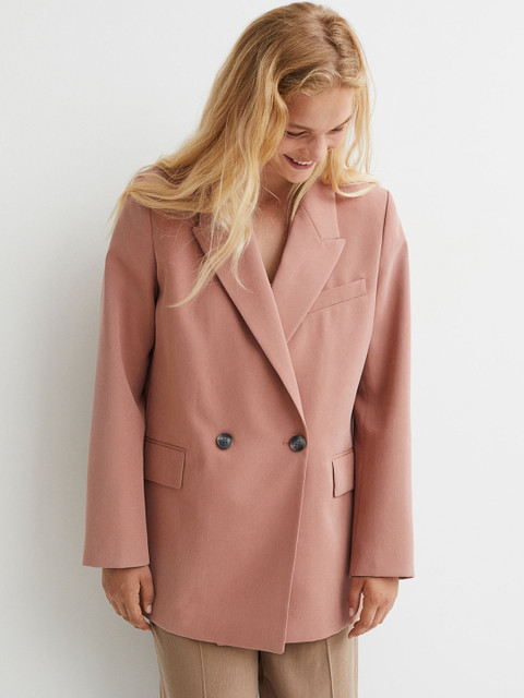 

H&M Women Pink Solid Double-Breasted Jacket