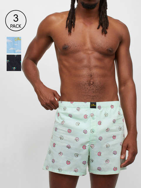 

H&M Men Green & Blue Cotton 3-pack Boxer Shorts