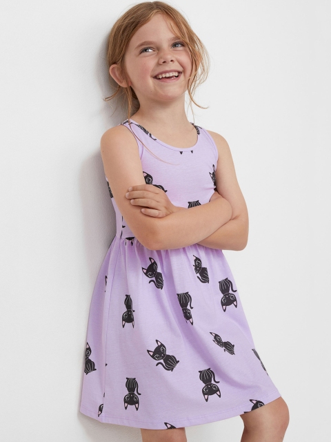 

H&M Girls Purple Patterned & Printed Jersey Dress