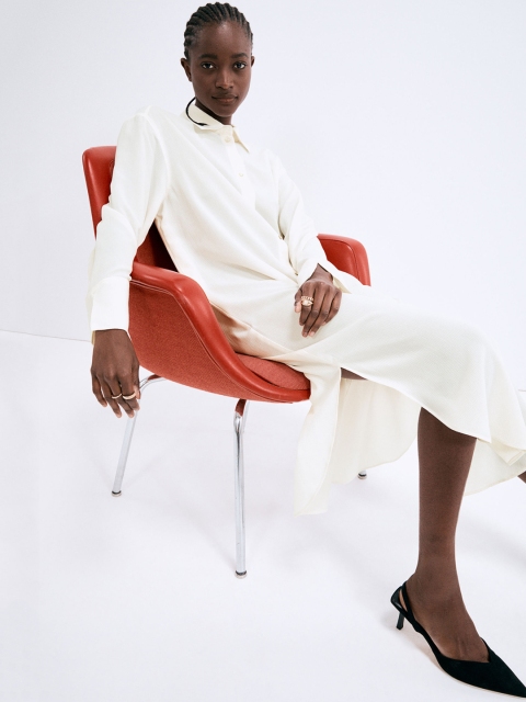 

H&M Women White Solid Jacquard-Weave Shirt Dress