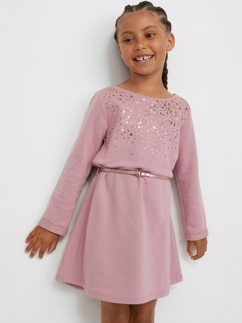 

H&M Girls Pink Belted Sweatshirt Dress