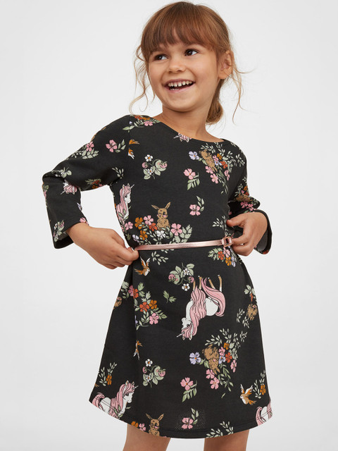 

H&M Girls Grey Printed Belted Sweatshirt Dress