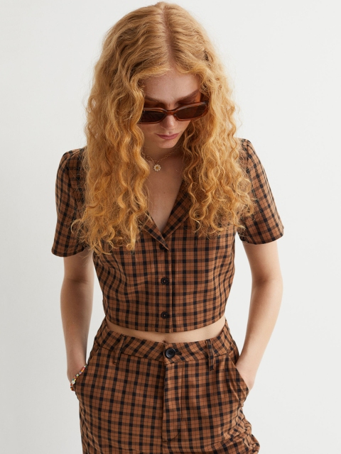 

H&M Women Brown Cropped Shirt