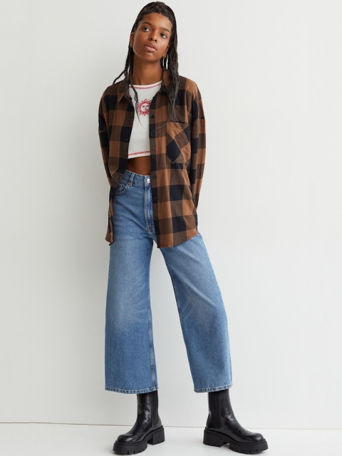 

H&M Women Brown Cotton Wide Shirt