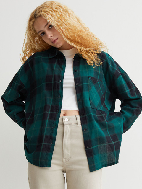 

H&M Women Green Cotton Wide Shirt