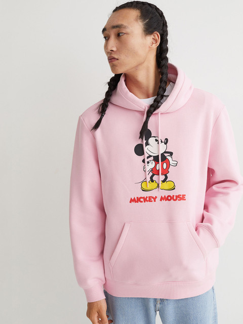 

H&M Men Pink & Red Mickey Mouse Printed Hoodie