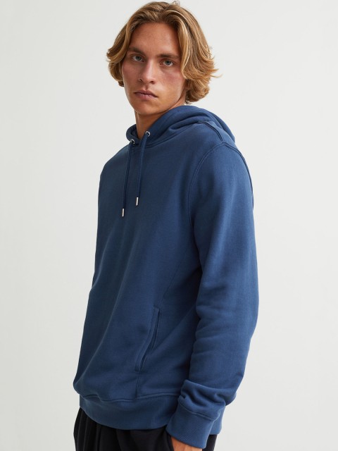 

H&M Men Blue Solid Cotton Hooded Top Regular Fit