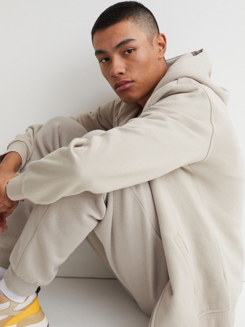 

H&M Men Beige Relaxed Fit Zip-Through Hoodie