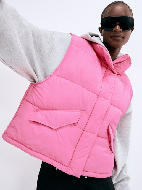 

H&M Women Pink Stand-up-collar Puffer Gilet