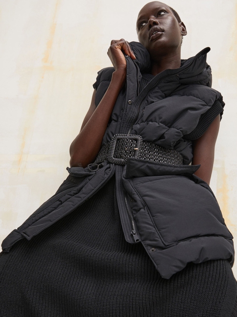 

H&M Women Black Hooded Padded Gilet