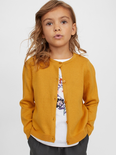 

H&M Girls Yellow Fine-knit Cotton Cardigan