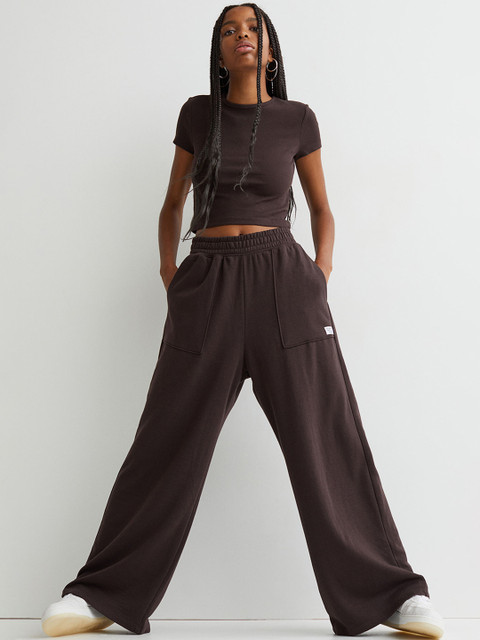 

H&M Women Brown Solid Ribbed Cropped Top