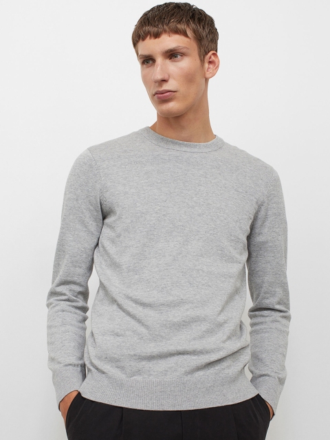 

H&M Men Grey Cotton Fine-knit Jumper